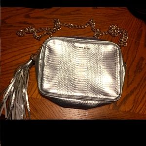 Victoria's secret crossbody silver purse with long chain strap Zippered tassel
